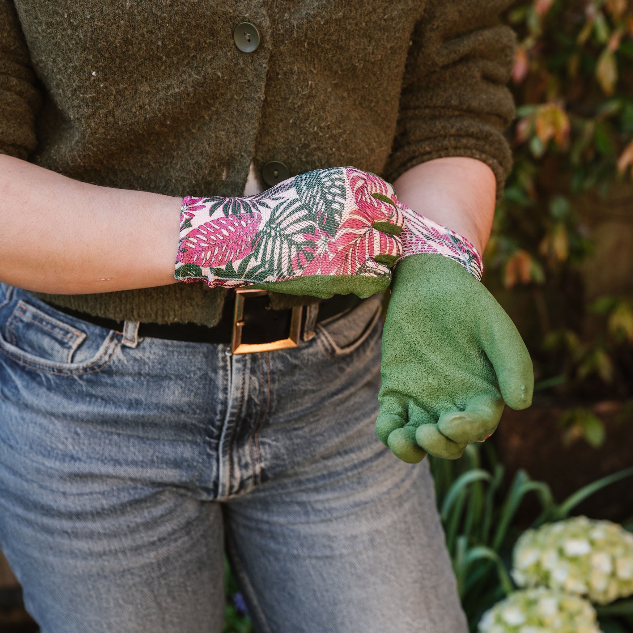 Botanical Print Weeding Gloves lifestyle