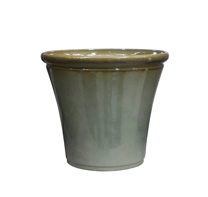 Hortus Lite - Glaze Plastic Rolled Rim Planter - Olive Green - Dia 35 x Height 30cm Dia35 - fibreglass stone-effect planter for indoor and outdoor use