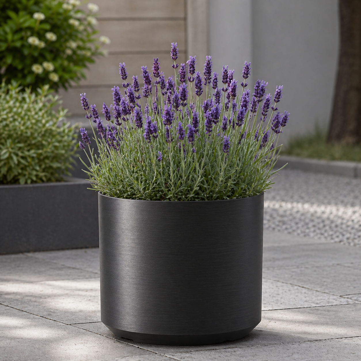 Hortus Lite - Metallic Look Plastic Cylinder Planter - Dk Grey - Dia35 x H35cm Dia35 - metal cylinder planter for indoor and outdoor use