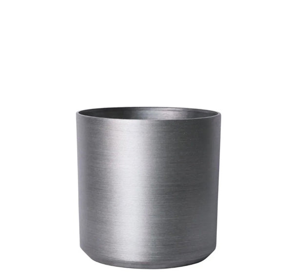 Hortus Lite - Metallic Look Plastic Cylinder Planter - Brushed Steel - Dia35 x H35cm Dia35 - metal cylinder planter for indoor and outdoor use