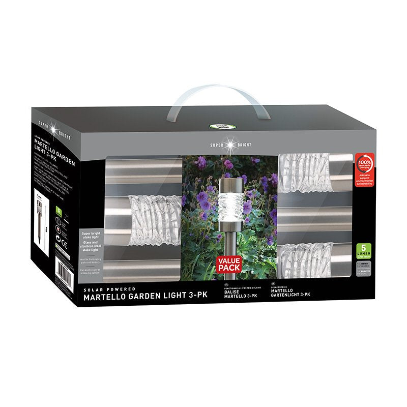 Martello 10L Stake Light, 3pc lifestyle - planter with plants on garden setting