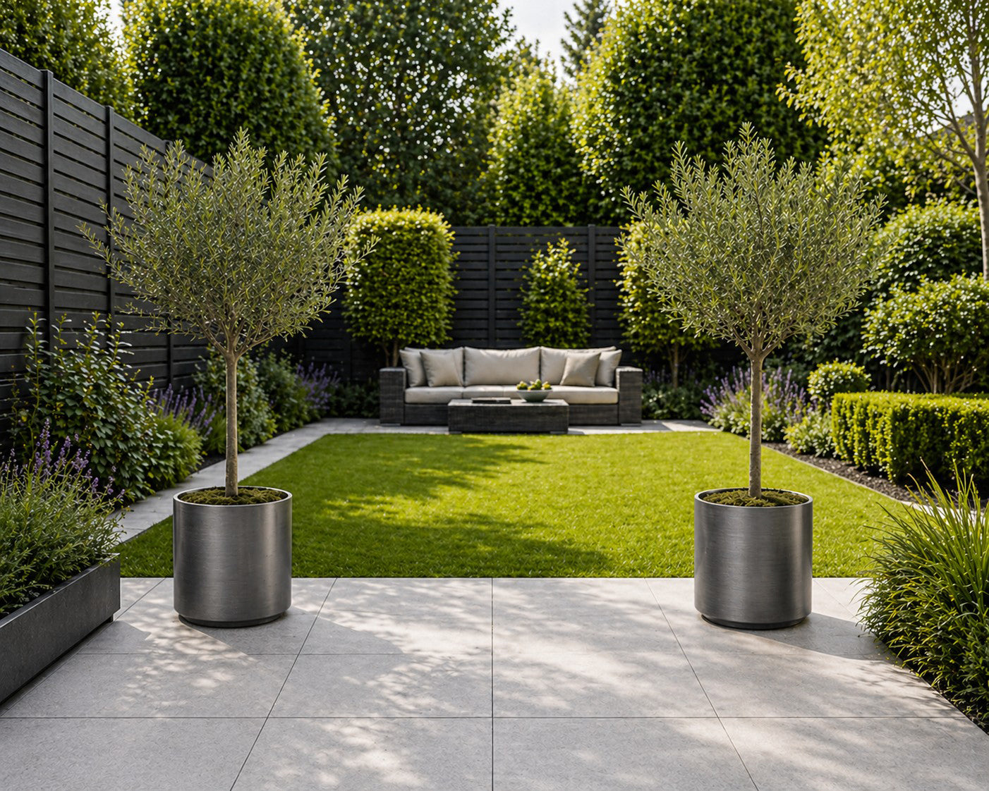 Hortus Lite - Metallic Look Plastic Cylinder Planter - Brushed Steel - Dia43 x H43cm Dia43 - metal cylinder planter for indoor and outdoor use