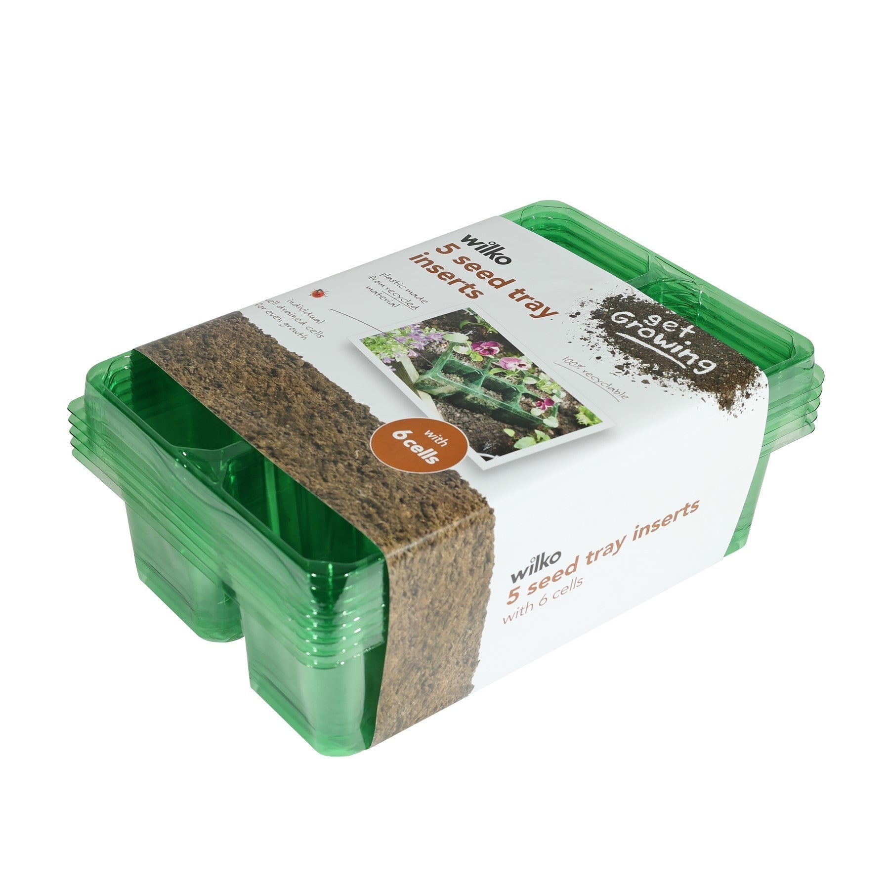 Green PET seed tray inserts pack of 5, 2x10 cell