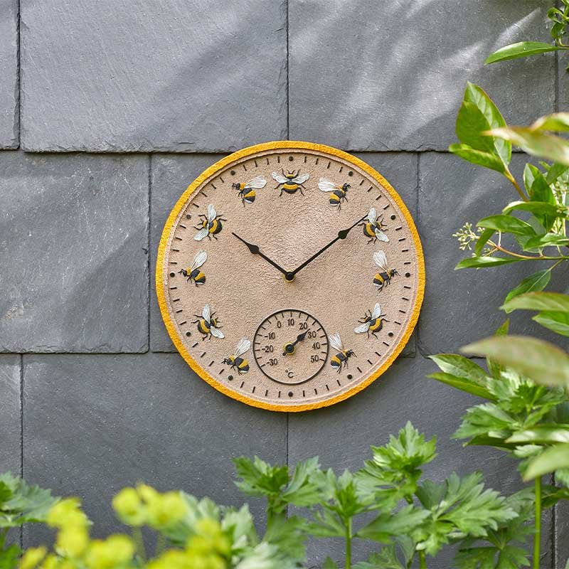12in Beez Wall Clock & Thermometer