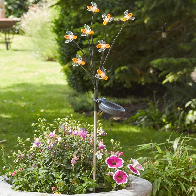 8-Stem BeeLights, Stake Light lifestyle - planter with plants on garden setting