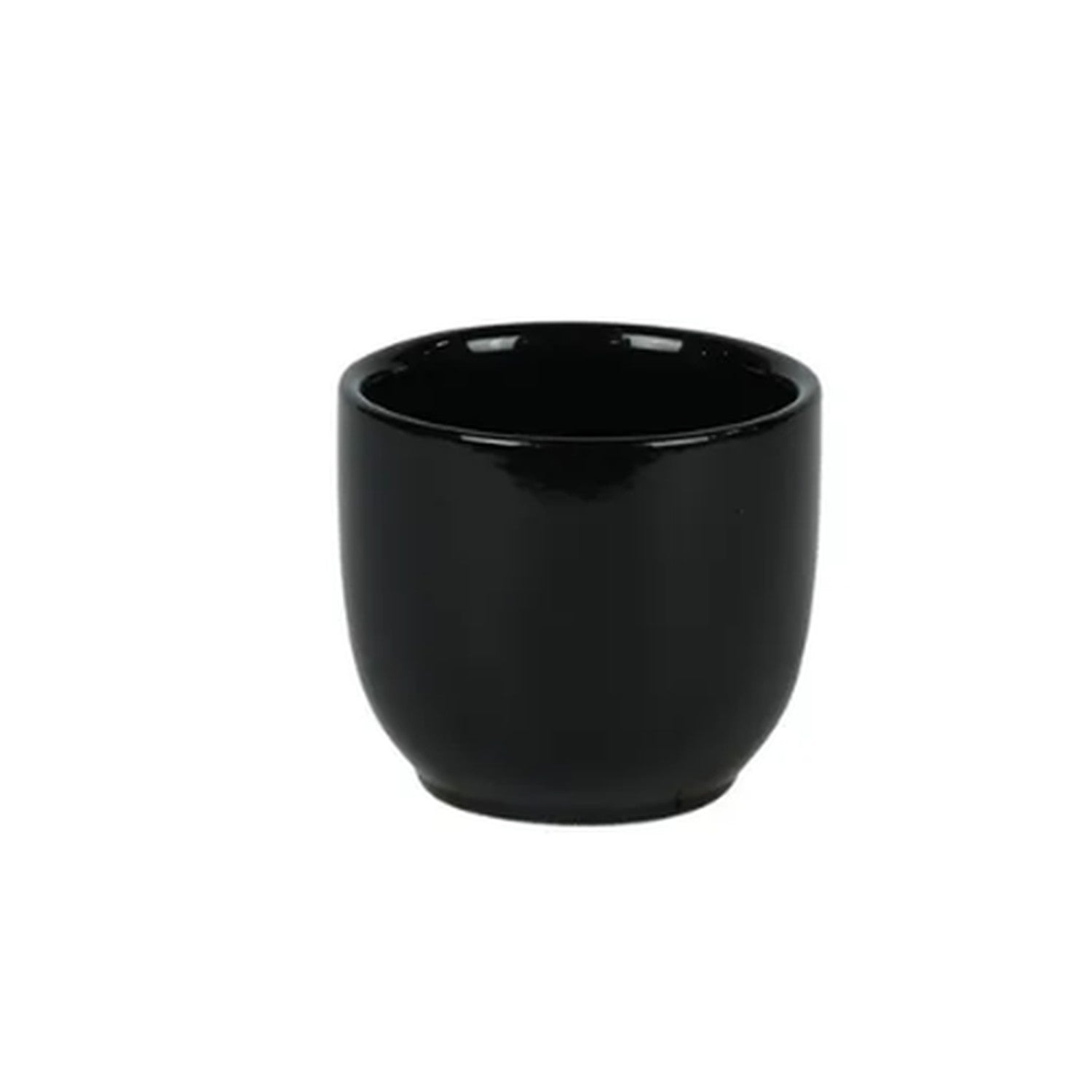Hortus Cairo Ceramic Pot - Glossy Black Dia 8 x H7cm lifestyle - ceramic garden pot with lush greenery on modern garden terrace