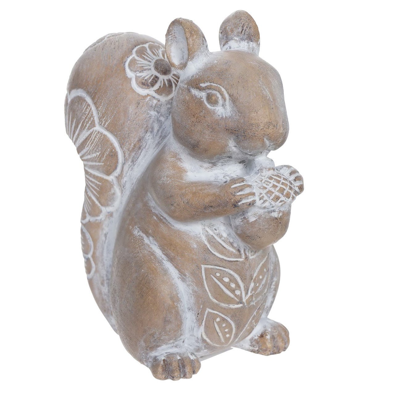 Resin Wooden Look Squirrel Carved Pattern 15cm