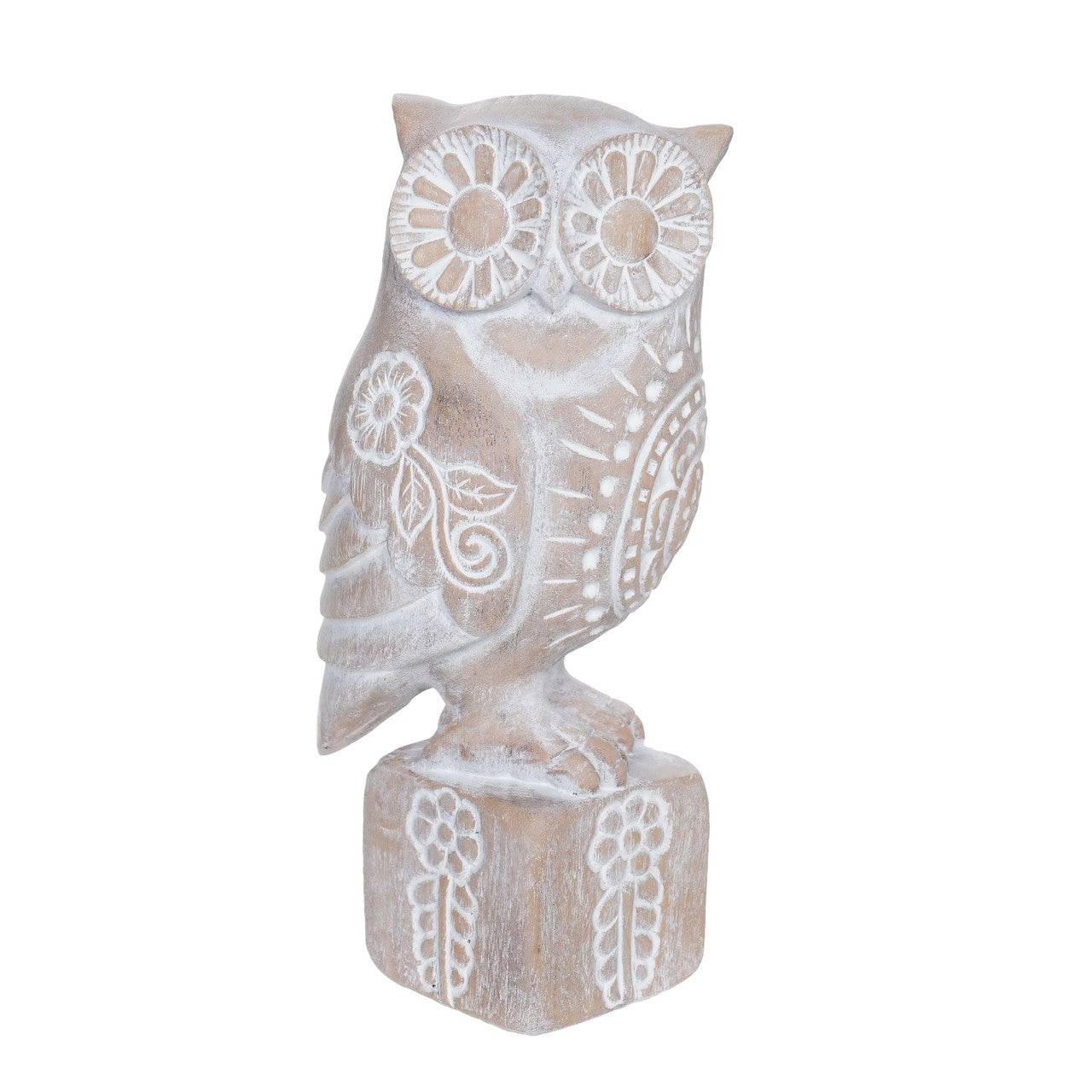 Resin Wooden Look Owl on Base 27.5cm