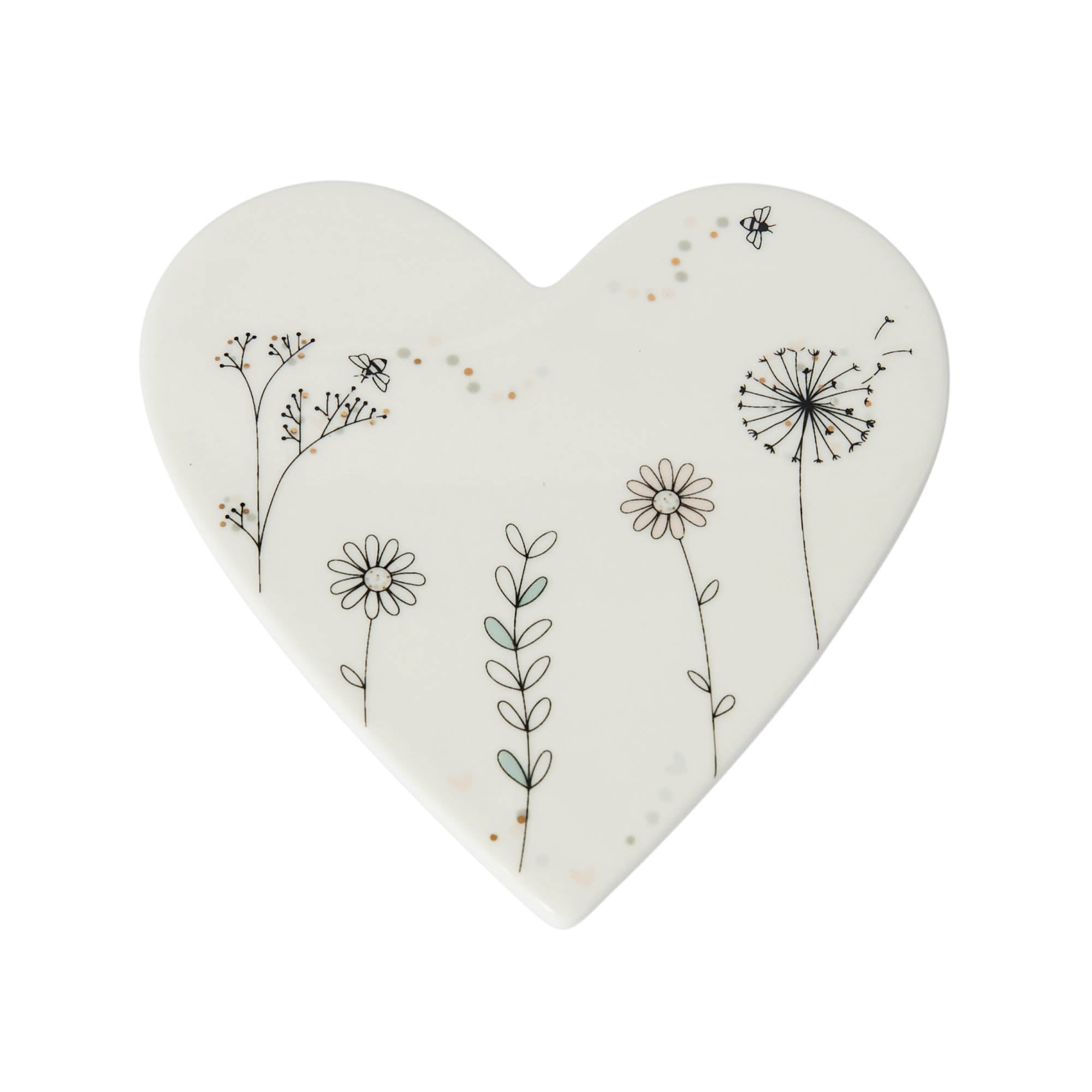 Wildflowers heart-shaped porcelain coaster