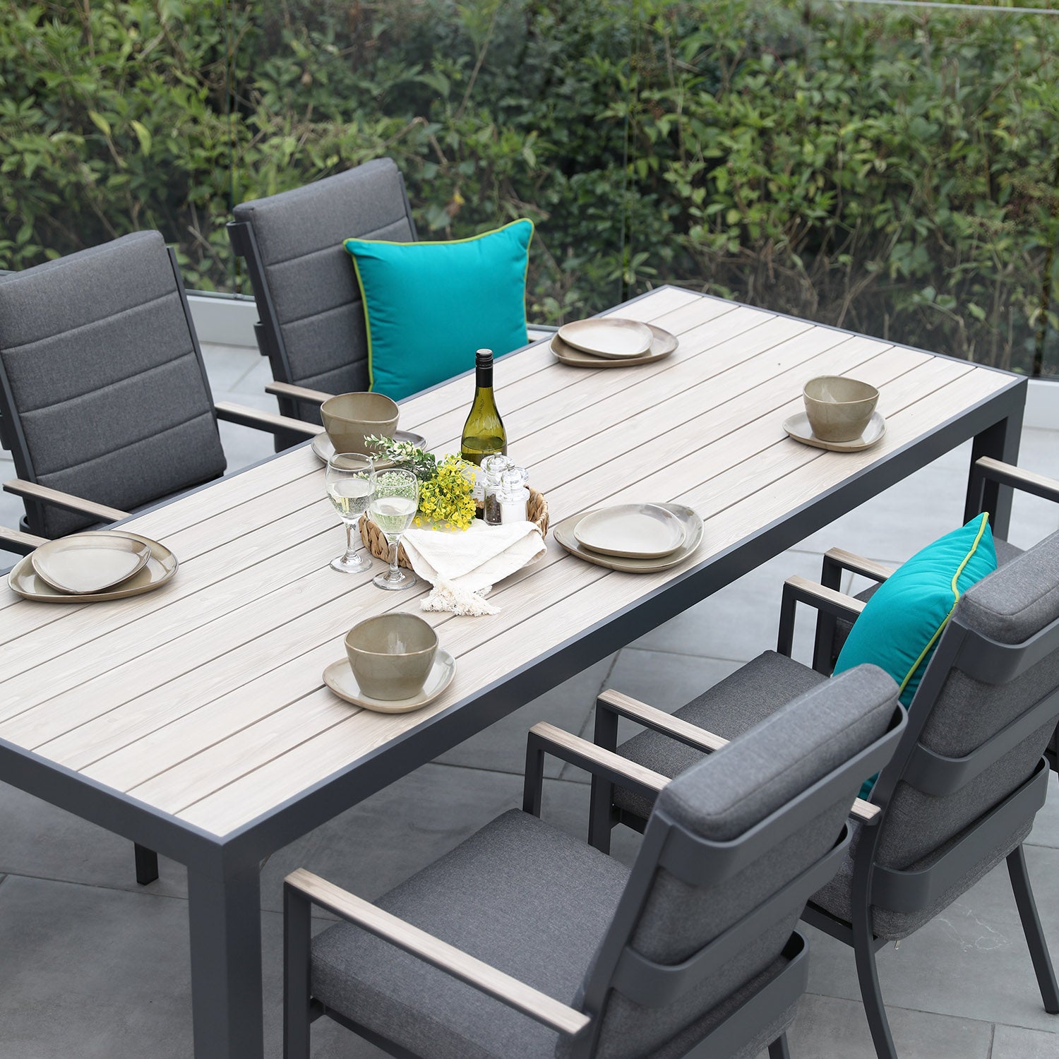 Mannington 6 Seat 160x90cm Rectangular Dining Set with 3.0m Deluxe Crank Parasol