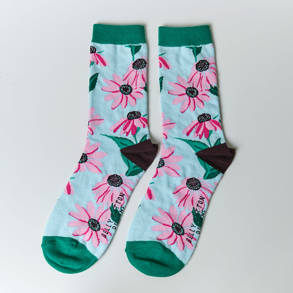 Bamboo socks with echinacea flower design