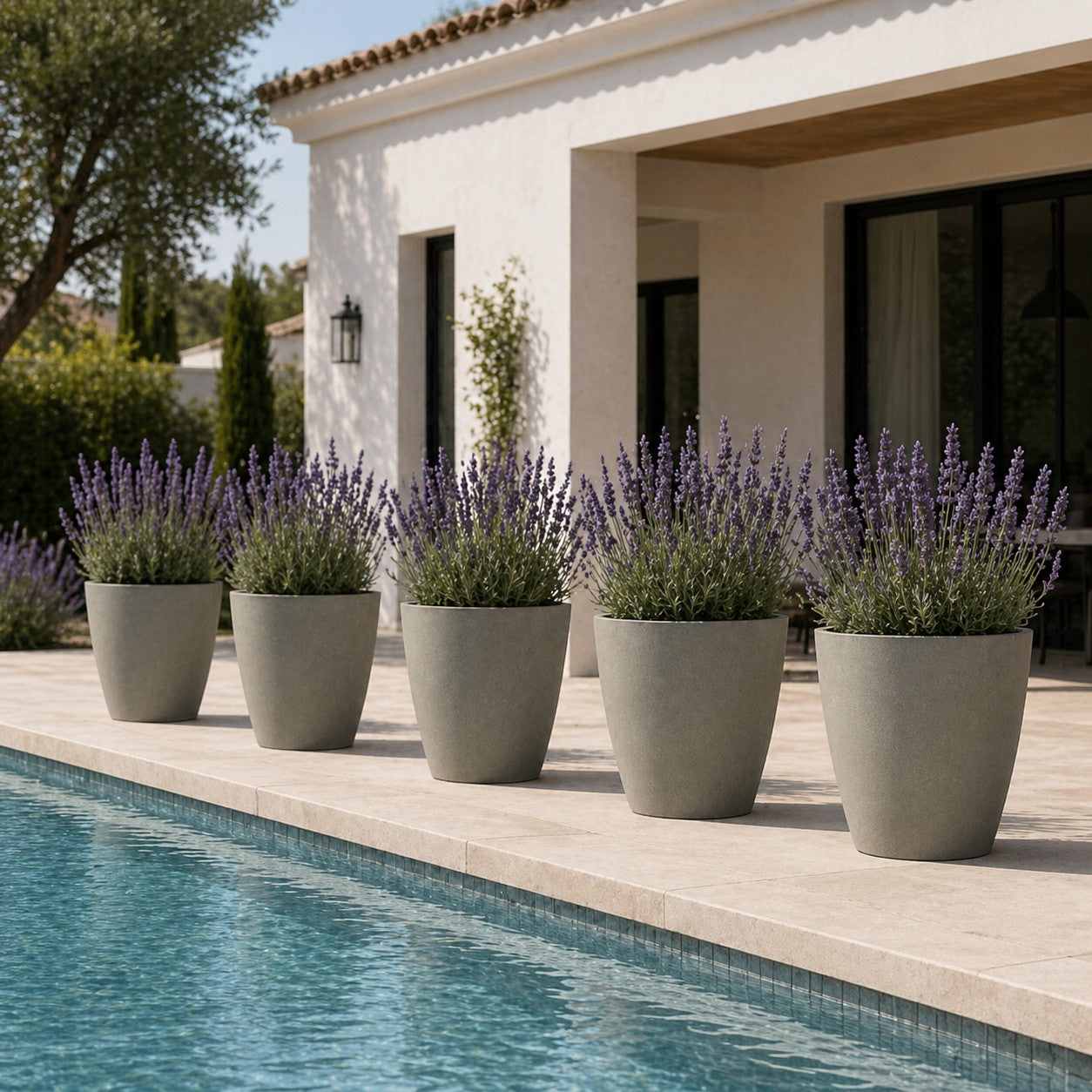 Hortus Lite - Aged Effect Plastic Planter - Cement Grey - Dia 40 x Height 43cm Dia40 - concrete planter for indoor and outdoor use