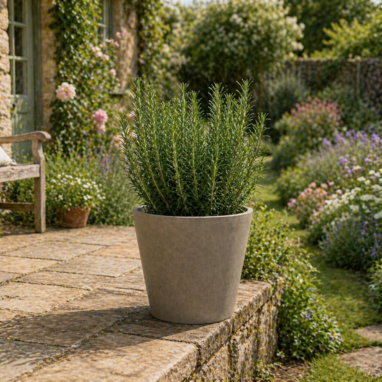 Hortus Lite - Aged Effect Plastic Planter -Vintage - Dia 50 x H44.5cm Dia50 - fibreglass stone-effect planter for indoor and outdoor use