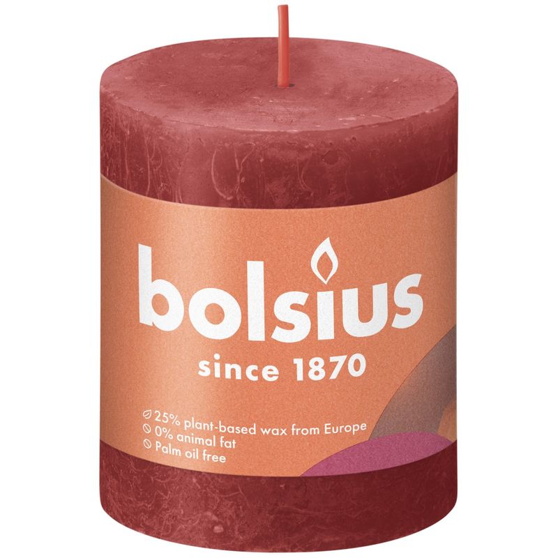 Bolsius Rustic Shine Pillar Candle 80x68 Delicate Red