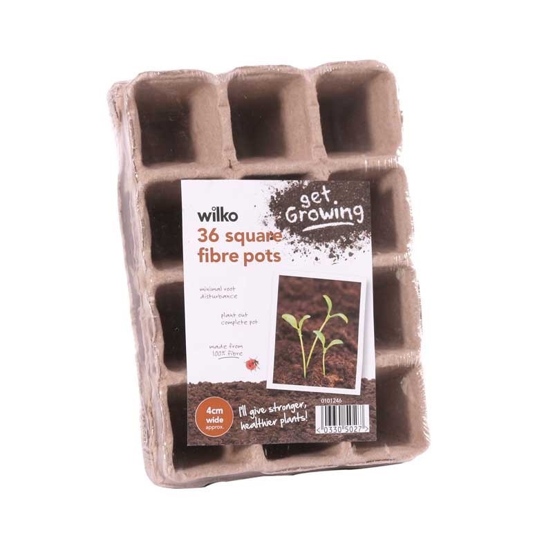 4cm square biodegradable fibre pots pack of 36