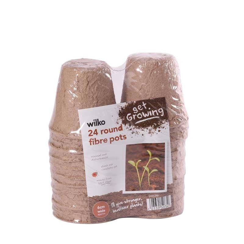 6cm round biodegradable fibre pots pack of 24