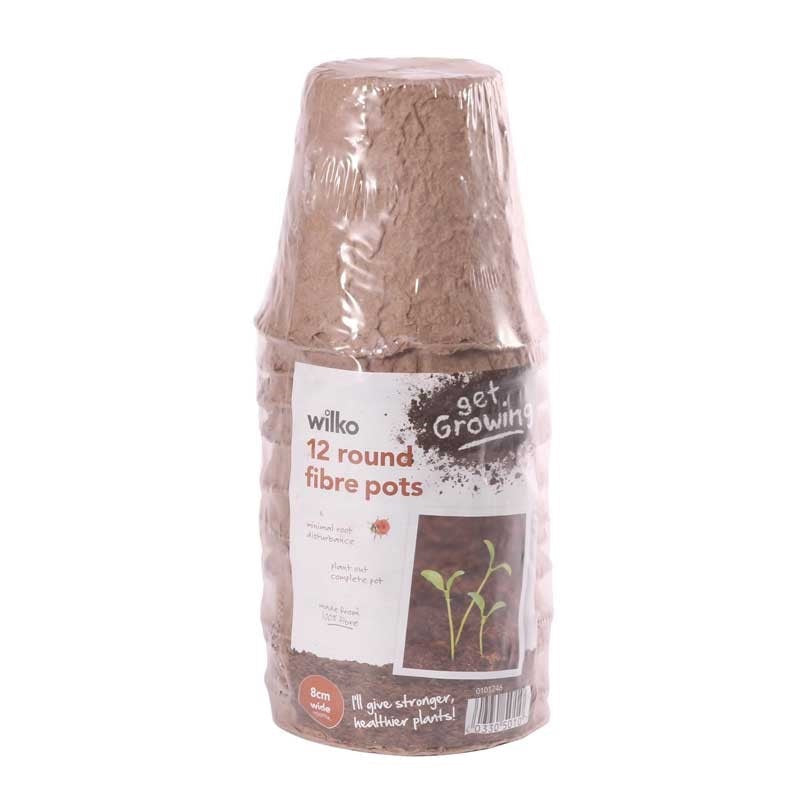 8cm round biodegradable fibre pots pack of 12