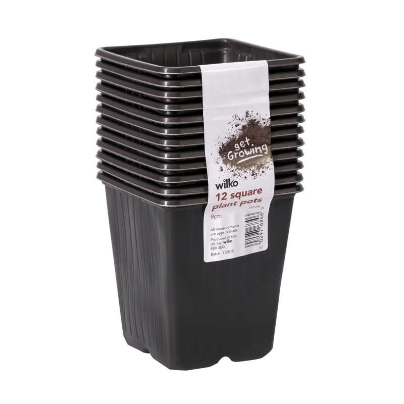 02976846 9cm Square Pots Black PK12