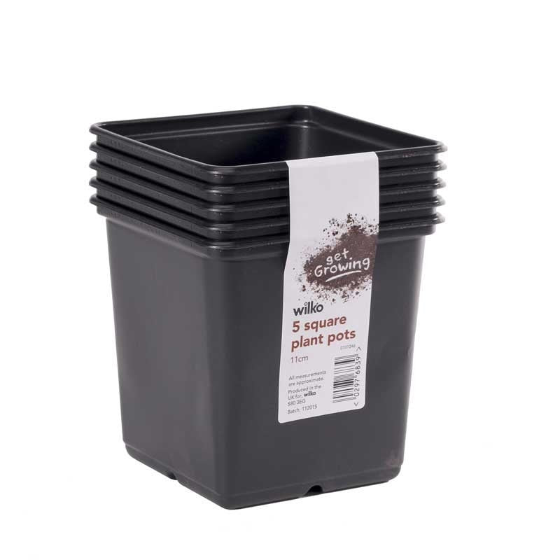02976839 11cm Square Pots Black PK5