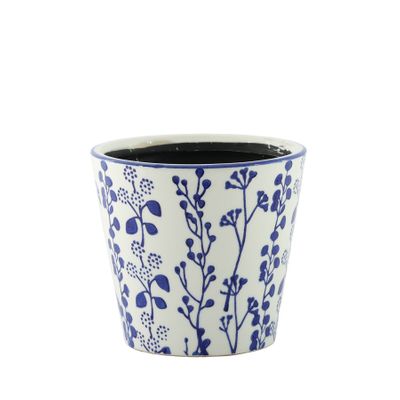 Hortus Perth Flora Pot - White/Blue - Dia14.5x H13cm