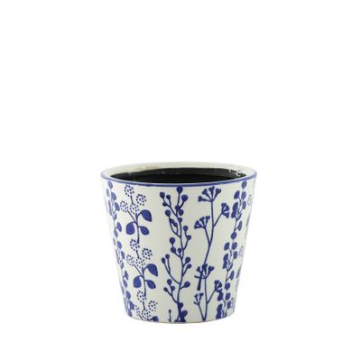 Hortus Perth Floral Pot - White/Blue - Dia13.5 x H12.5cm