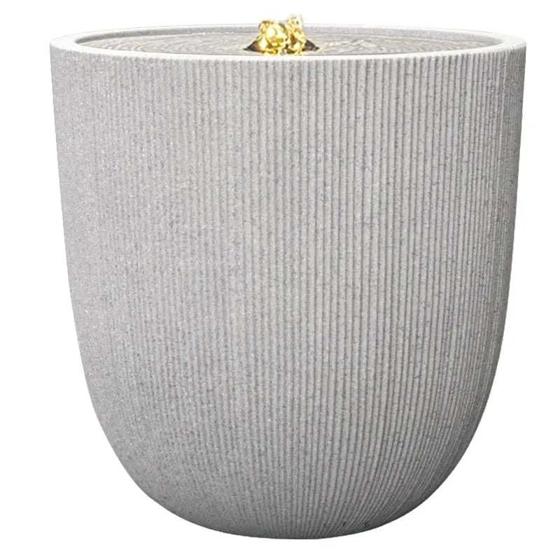 Hortus Lite - Ribbed Plastic Stone Look Water Fountain - Beige - Dia 31.5xH31.5cm