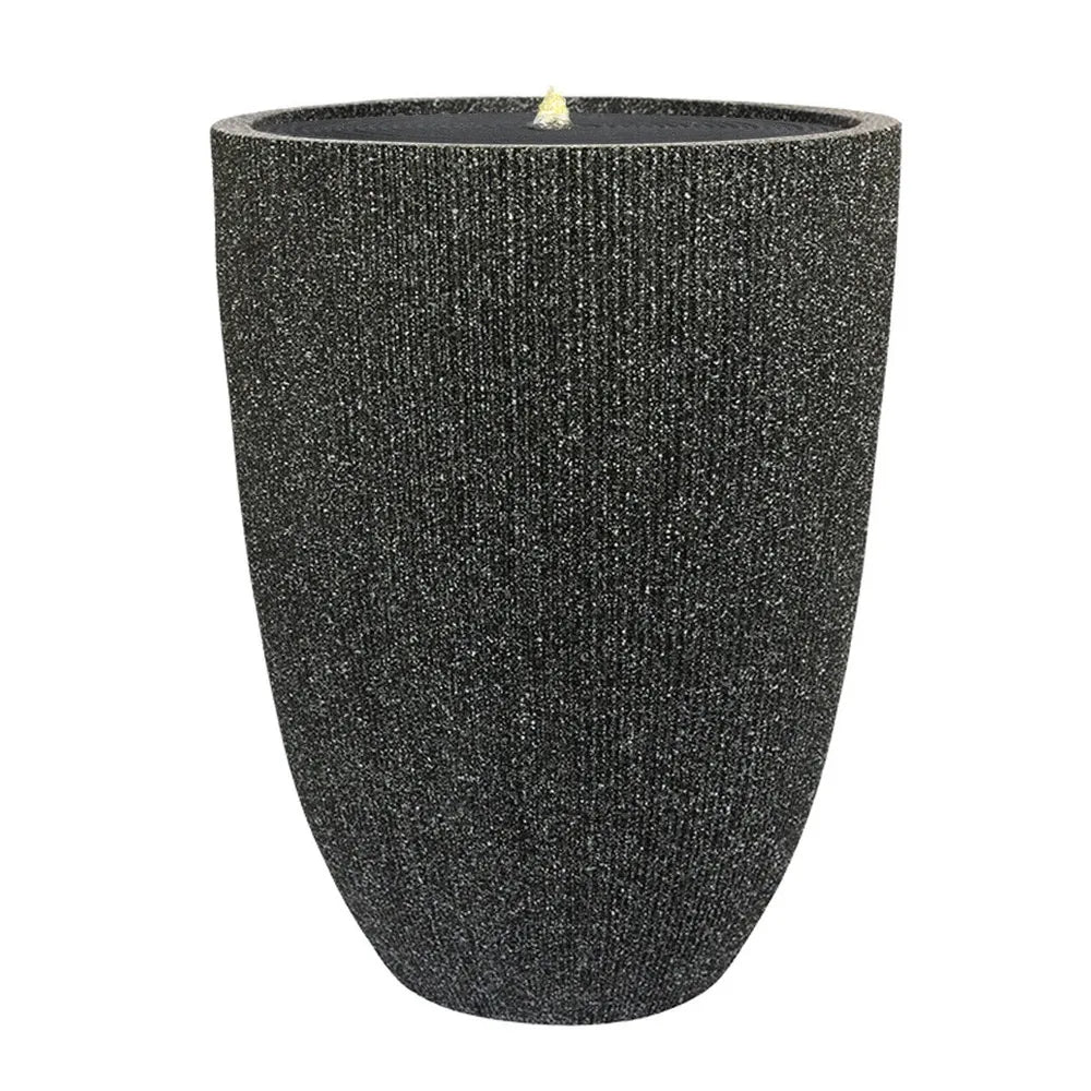 Hortus Lite - Tall Ribbed Plastic Stone Look Water Fountain - Black- Dia 44xH57cm