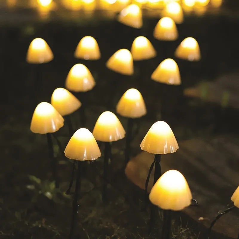 Set of 10 Solar LED Warm white Mushroom String Lights