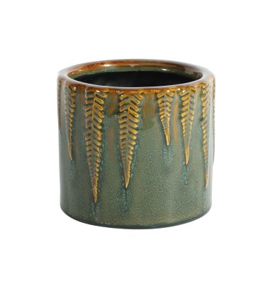 Hortus Albany Reactive Glaze Pot - Green with Fern Print - Dia13.5 x H