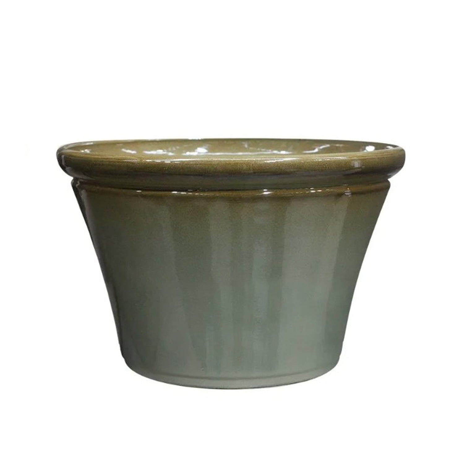 Hortus Lite - Glaze Plastic Rolled Rim Planter - Olive Green- Dia 40 x Height 26cm Dia40 - fibreglass stone-effect planter for indoor and outdoor use