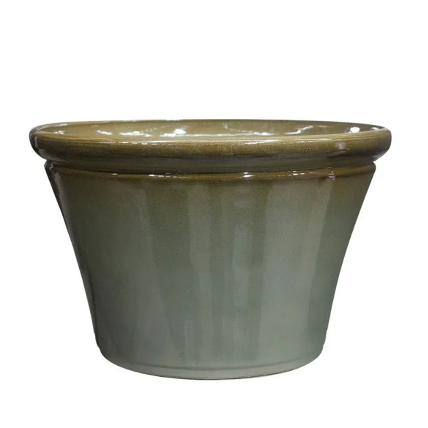Hortus Lite - Glaze Plastic Rolled Rim Planter - Olive Green- Dia 45cm x Height 29cm Dia45cm - fibreglass stone-effect planter for indoor and outdoor use