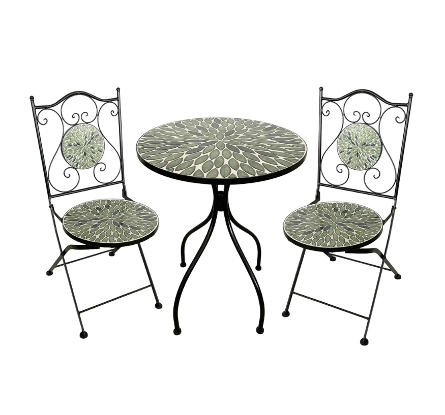 Metal Bistro Table Set - Leaf Design-2 Chairs - Dia 60-H75cm