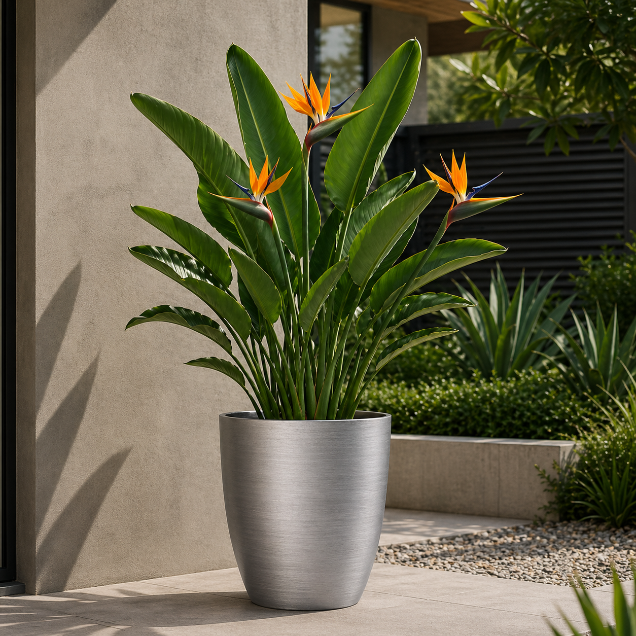 Hortus Lite - Metallic Look Plastic Shaped Planter - Brushed Steel - Dia35 x H42cm Dia35 - metal planter for indoor and outdoor use