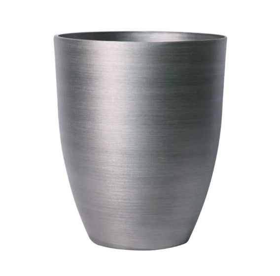 Hortus Lite - Metallic Look Plastic Shaped Planter - Brushed Steel - Dia 28 x H34cm Dia28 - metal planter for indoor and outdoor use