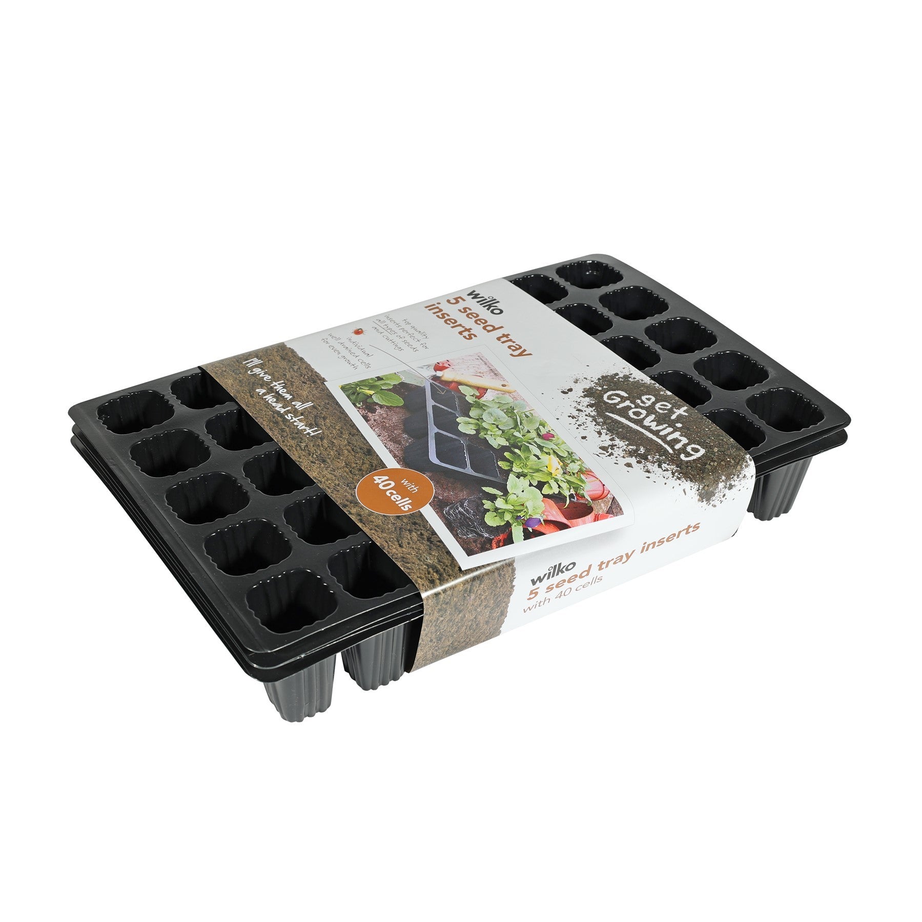 Black seed tray with 40-cell insert, pack of 5