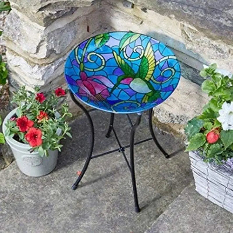 Hummingbird Glass Birdbath