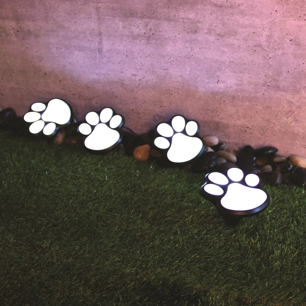 Set of 4 Solar Paw Lights, battery powered