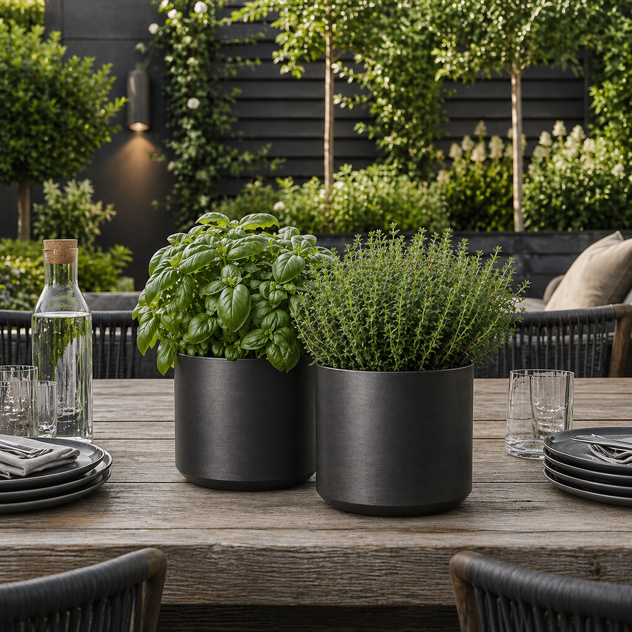 Hortus Lite - Metallic Look Plastic Cylinder Planter - Dk Grey - Dia21 Dia21 - metal cylinder planter for indoor and outdoor use