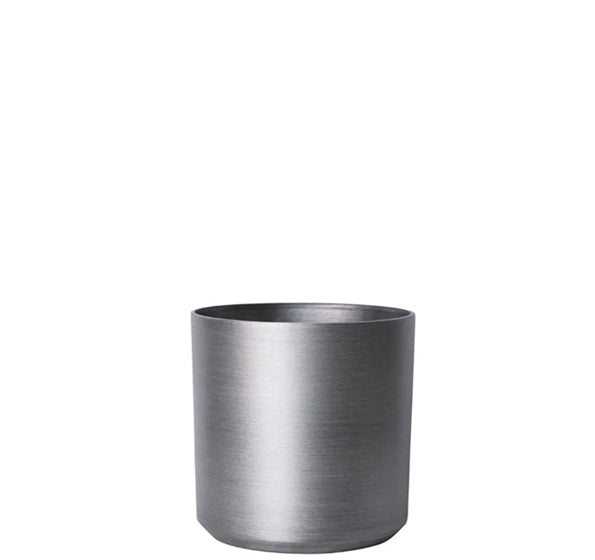 Hortus Lite - Metallic Look Plastic Cylinder Planter - Brushed Steel - W21 x H21cm - metal cylinder planter for indoor and outdoor use