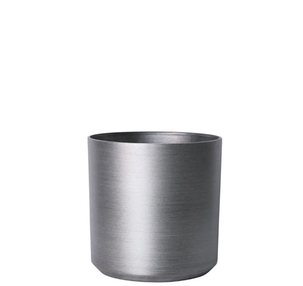 Hortus Lite - Metallic Look Plastic Cylinder Planter - Brushed Steel - Dia28 x H28cm Dia28 - metal cylinder planter for indoor and outdoor use