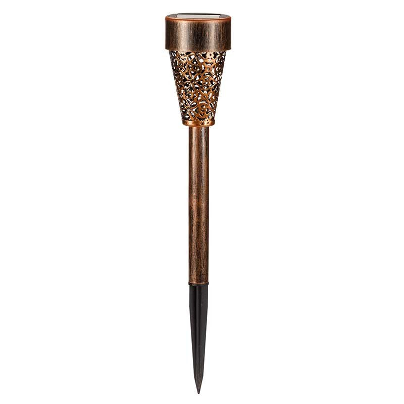 Damasque Stake Light Bronze lifestyle - planter with plants on garden setting