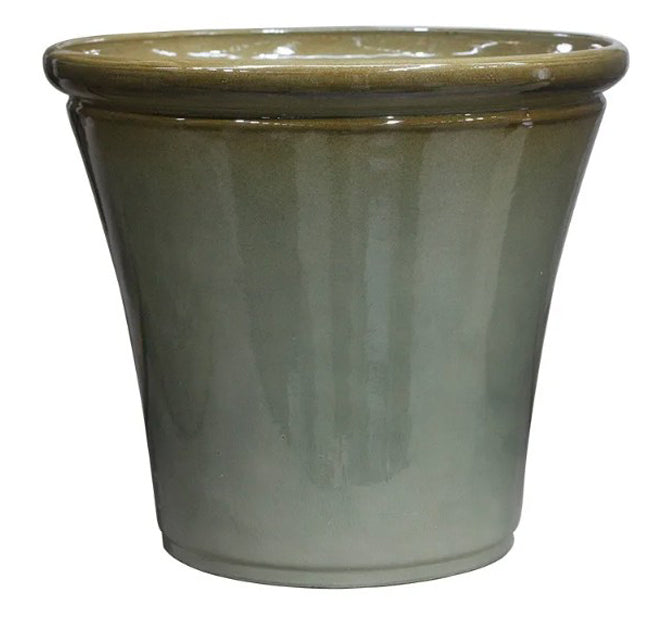 Hortus Lite - Glaze Plastic Rolled Rim Planter -  Olive  Green- Dia 55 x Height 49cm Dia55 - fibreglass stone-effect planter for indoor and outdoor use