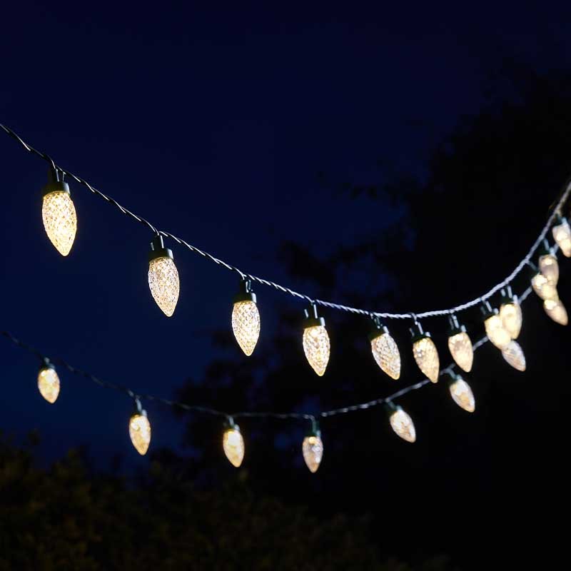 MultiPower Pine Cone String Lights - Set of 30 lifestyle - planter with plants on garden setting