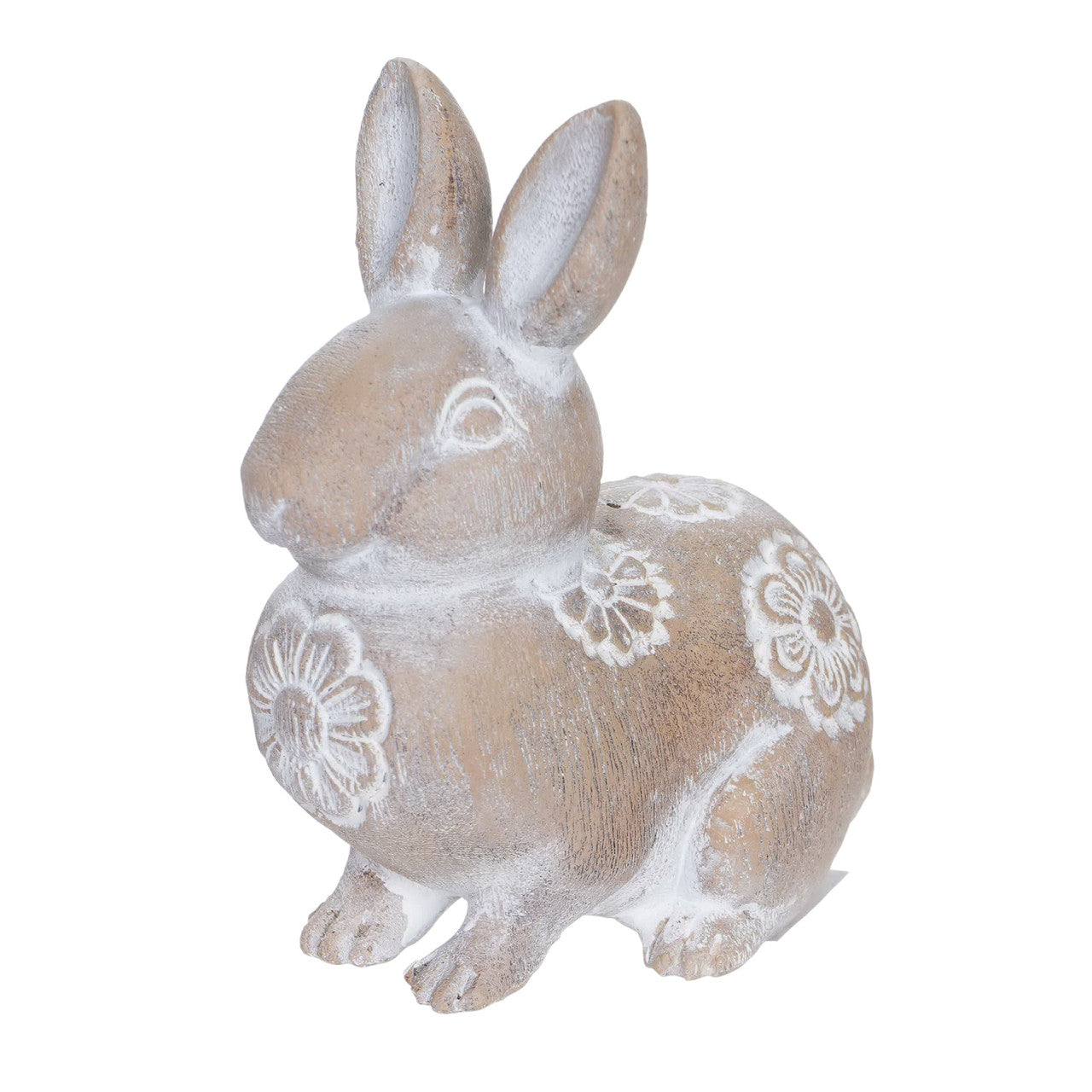 Resin Wooden Look Bunny Carved Pattern Brown 10cm
