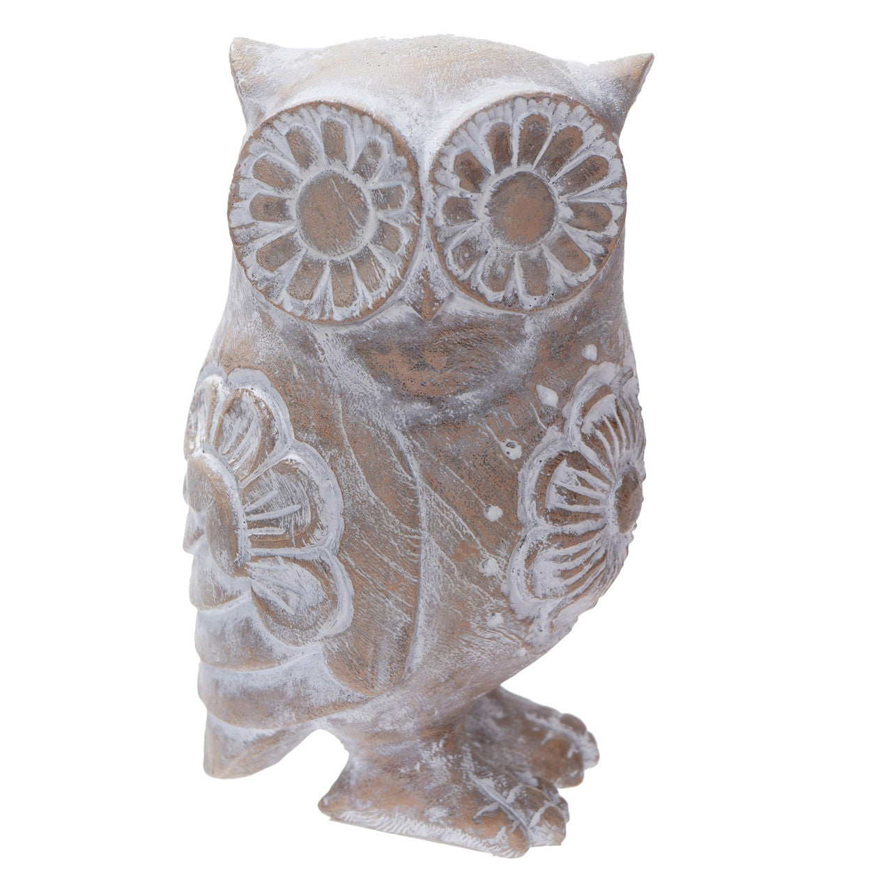 Resin Wooden Look Owl Carved Pattern 12.5cm