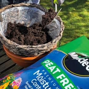 Moisture Control Compost in use with hanging basket