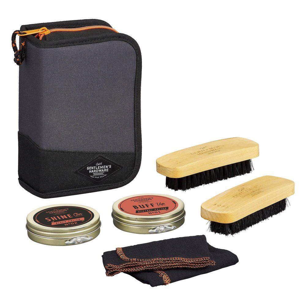 Gentlemen's Hardware Shoe Shine Kit in grey zipped case with orange trim