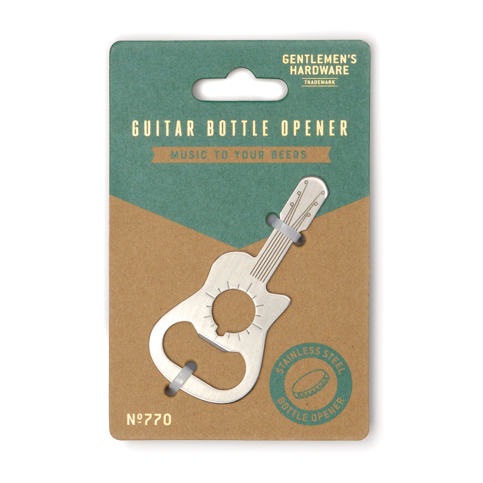 Gentlemen's Hardware Guitar Bottle Opener in packaging