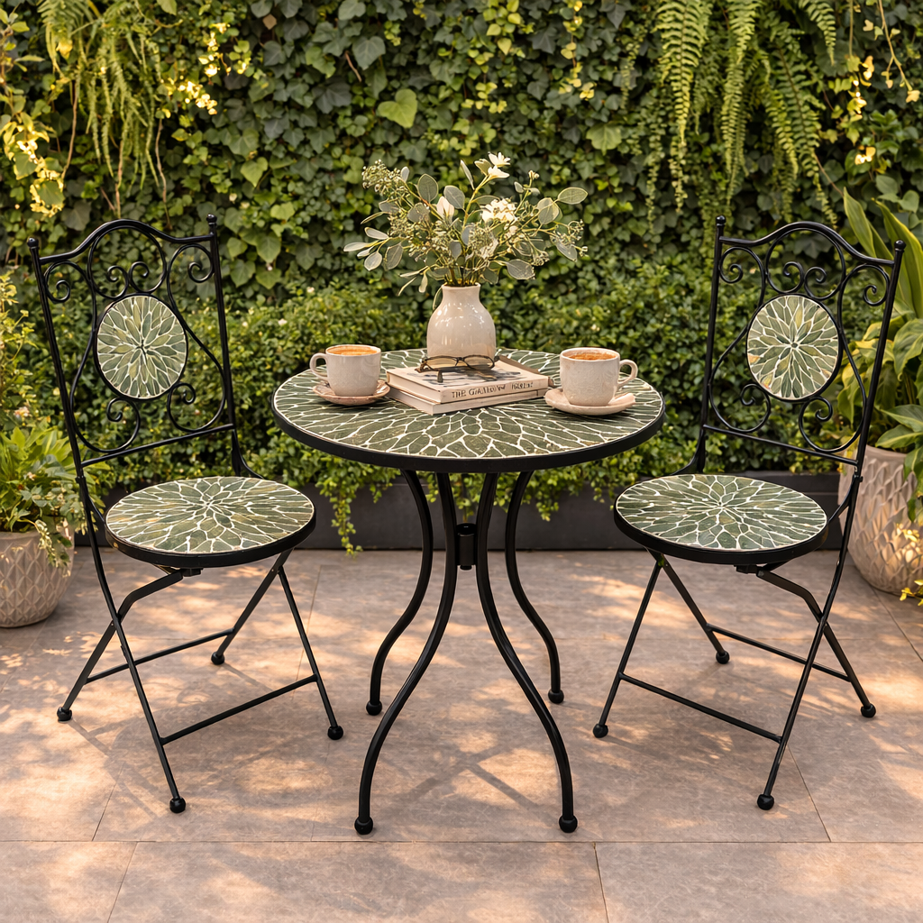 Metal Bistro Table Set - Leaf Design-2 Chairs - Dia 60-H75cm
