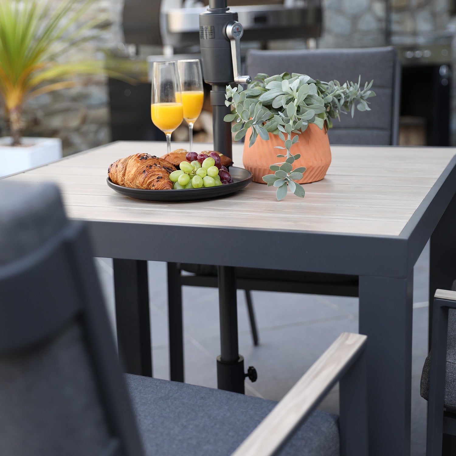 Mannington 4 Seat 90cm Square Dining Set with 2.2m Deluxe Crank Parasol